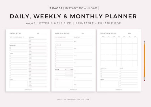 Organize Your Life: Comprehensive Planner Set for Daily, Weekly, and Monthly Planning