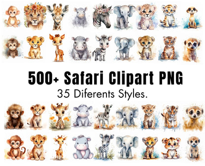 500+ Watercolor Safari Baby Animals Clipart