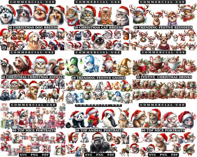 800+ Watercolor Mega Christmas Clipart Bundle