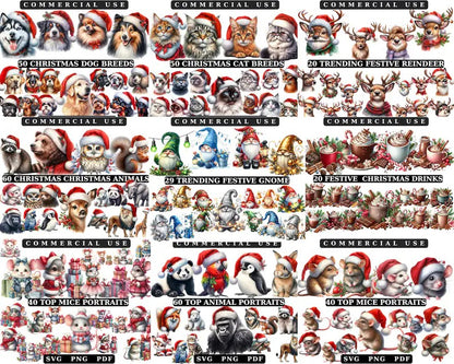 800+ Watercolor Mega Christmas Clipart Bundle