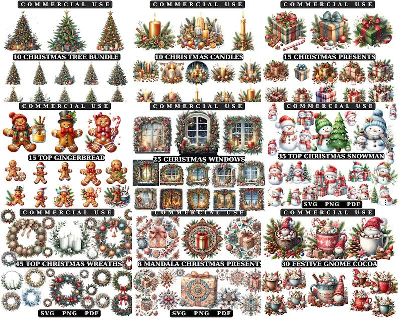 800+ Watercolor Mega Christmas Clipart Bundle