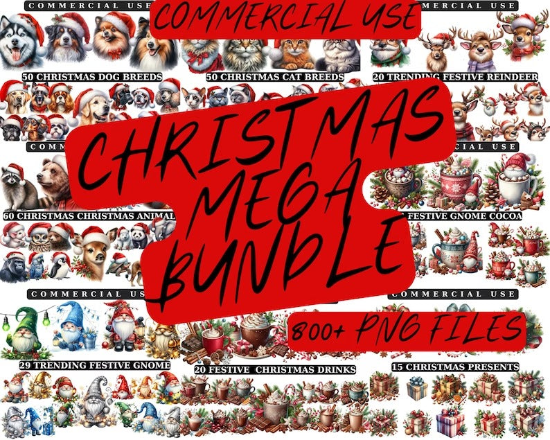 800+ Watercolor Mega Christmas Clipart Bundle